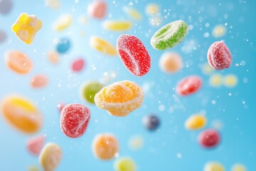 Wall Mural - Colorful jelly candies suspended in mid-air, perfect for illustrations and design