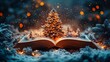 © Dougie C - An open book reveals a magical winter scene with miniature, illuminated Christmas trees nestled within its pages, casting a warm and enchanting glow.