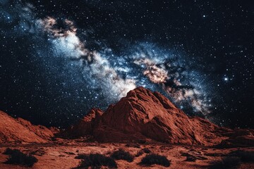 Poster - Mountain landscape under a star-filled night sky