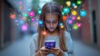 © CreativeArt - A girl holding her smartphone with social media icons floating above it, representing the use of digital marketing for child safety and protection on online platforms