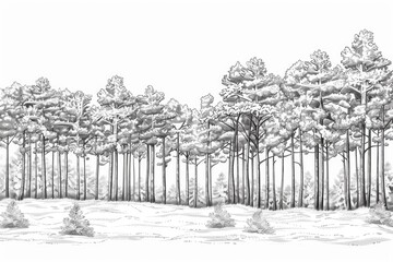 Wall Mural - Coloring book illustration of a snowy pine forest in winter