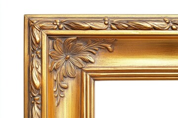 Sticker - A ornate golden picture frame featuring intricate floral patterns, perfect for framing artwork or photographs