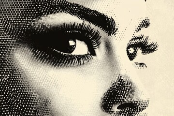 Poster - A close-up portrait of a woman's face in monochrome, suitable for use in historical or vintage-themed projects