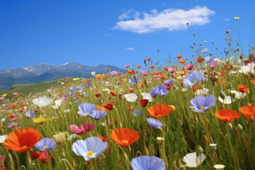 Wall Mural - Photo of wild flower hills landscape grassland outdoors.