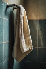 Poster - A towel hangs on a wall in a bathroom