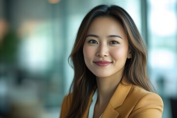 Sticker - A woman with long brown hair and a blazer, straightforward illustration