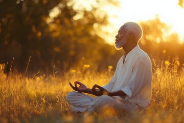 Canvas Print - A person sitting in nature, focusing on their thoughts and breathing