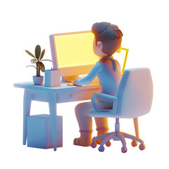 Wall Mural - 3d character working from home office desk computer remote work freelancer online business cartoon s