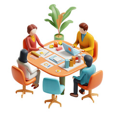 Wall Mural - four business people having a meeting around a circular table with documents laptop and stationery 3