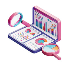 Wall Mural - 3d data analysis magnifying glass charts diagrams statistics business strategy analytics financial r