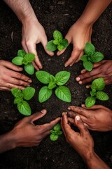 Sticker - A group of people gathering around a circle holding green plants, possibly for a ceremony or celebration