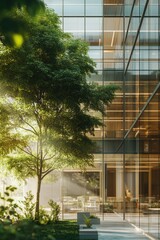 Poster - Tree standing in front of modern glass building