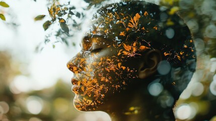 Wall Mural - A woman's face is decorated with leaves and greenery