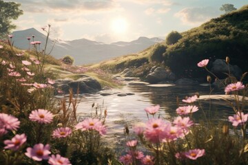 Wall Mural - Spring landscape wilderness sunlight.