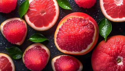 Wall Mural - Vibrant Grapefruit Display on Dark Background Showcasing Freshness and Flavor