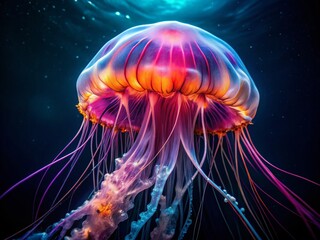 Sticker - Mysterious and Scary Jellyfish Floating in the Dark Depths of the Deep Sea Ocean Environment