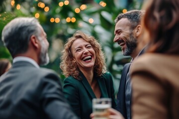 Wall Mural - Business people are laughing and chatting person social lights.