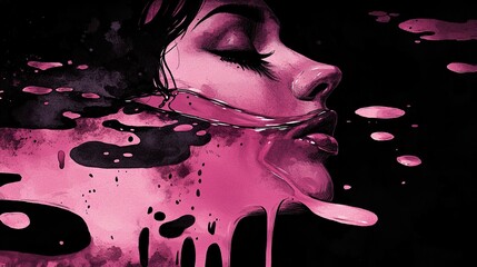 Poster - Pink Abstract Portrait: Woman's Face in Liquid