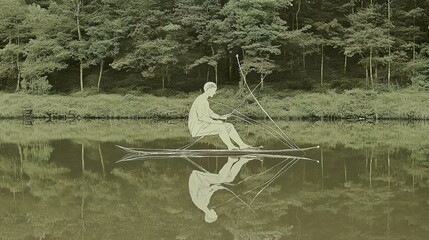 Canvas Print - Solitude on the Lake: A Monochromatic Reflection of Tranquility