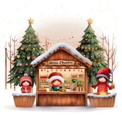 Wall Mural - Cute Christmas Market Stall Illustration