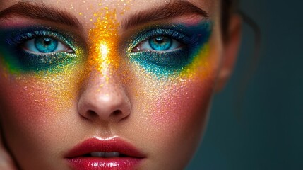 Beauty portrait of woman with colorful makeup, Generative AI