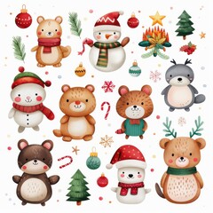 Wall Mural - Cute Christmas Characters in Festive Banner Design