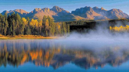 A beautiful mountain range with a lake in the foreground