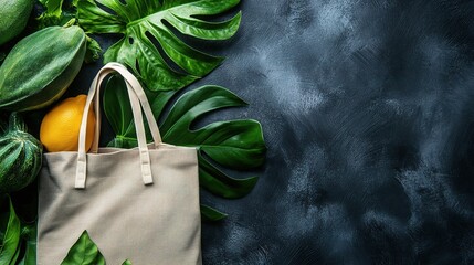 Sticker - Eco-Friendly Tote Bag Mockup with Greenery Background