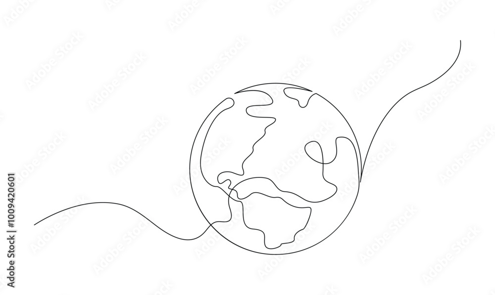 Vector continuous one simple single abstract line drawing of world map ...