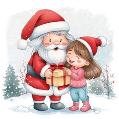 Wall Mural - Kawaii Santa Giving Gift to Happy Child