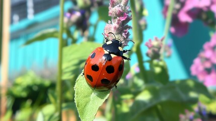 Sticker - Ladybug on a Leaf: A Close-Up Macro Photography