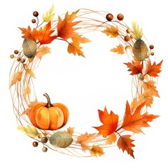 Wall Mural - Autumn wreath with pumpkin illustration