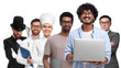 © New Africa - Computer programmer and people of other professions on white background, selective focus. Banner design