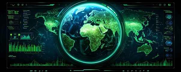 Poster - Futuristic Earth Globe with Green Data and Network Connections.