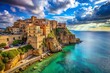 Scenic view of Sciacca, Italy featuring coastal cliffs, vibrant buildings, and clear blue waters