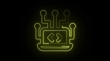 Glowing Neon Computer Science Icon Isolated on Black Background. HD Video Motion Graphic Animation