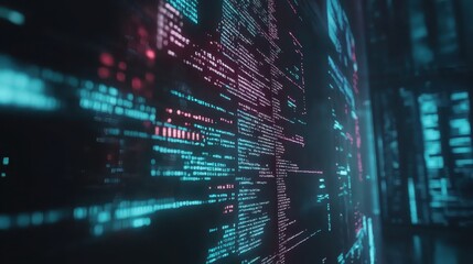 Artificial intelligence, close-up of code on a monitor, futuristic technology design