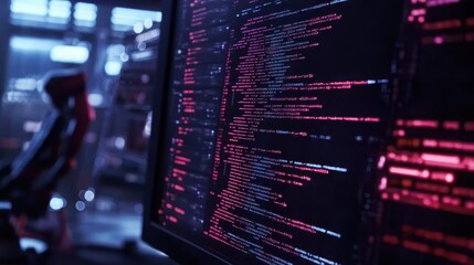 Artificial intelligence, close-up of code on a monitor, futuristic technology design