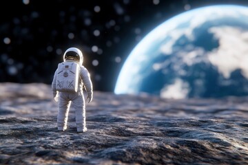 Wall Mural - an astronaut standing on the moon, with the earth in the background