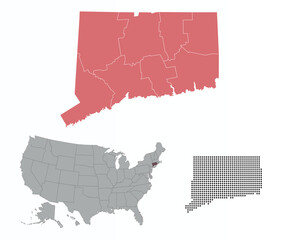 Wall Mural - Map of Connecticut state in the colors of the Republican Party