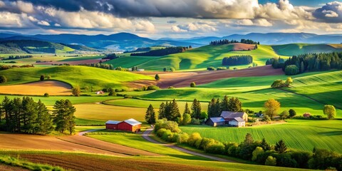 Serene Rural Landscape of Oregon with Lush Fields, Rolling Hills, and Breathtaking Natural Beauty