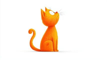 Bright orange cartoon cat sitting and looking up against a white background. Ideal for children's books, art projects, and cute illustrations.