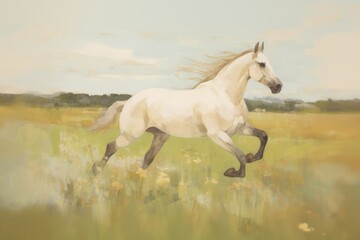 Sticker - Horse running in the meadow painting horse stallion.