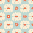 © Felizabeth - Seamless pattern with abstract geometric flowers in retro hippie style. Vector floral background. Vintage fashionable print with daisy funky flowers in 1970s style