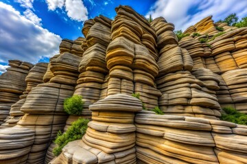 Wall Mural - Close-up of layered rock formations showcasing geological beauty