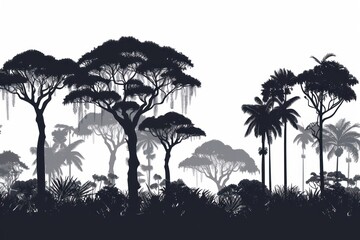 Canvas Print - Silhouette vegetation rainforest landscape.