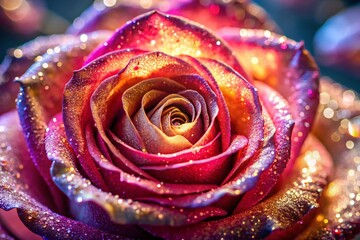 Wall Mural - Stunning Close-Up of a Glittering Rose with Sparkling Petals Against a Soft Blurred Background