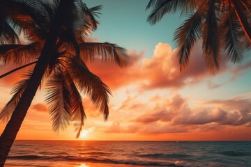 Canvas Print - Palm trees beach outdoors horizon.