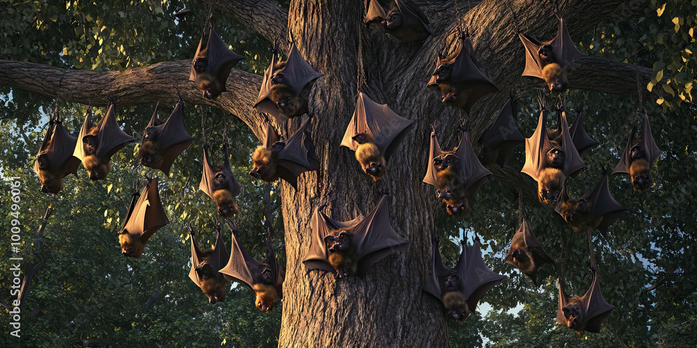 Bat Tree Examples Bat Infested Tree: Bats Hanging Upside-Down from the Branches of a ...