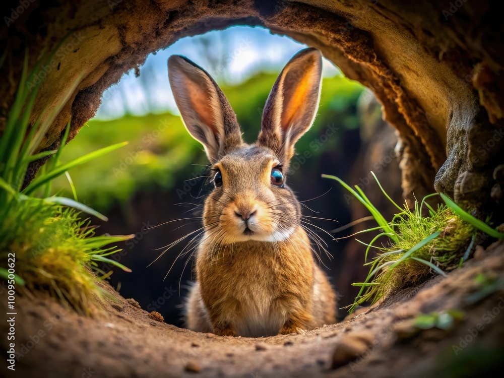 Warren Burrow Run Rabbit Beneath a vibrant natural habitat lies an intricate rabbit warren ...